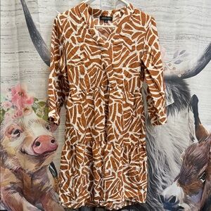 Brown and White Patterned Dress